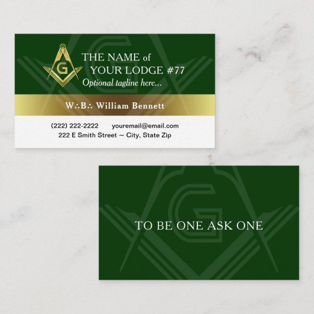 Freemason Green und Gold Masonic Visitenkarte (Vorne/Hinten)