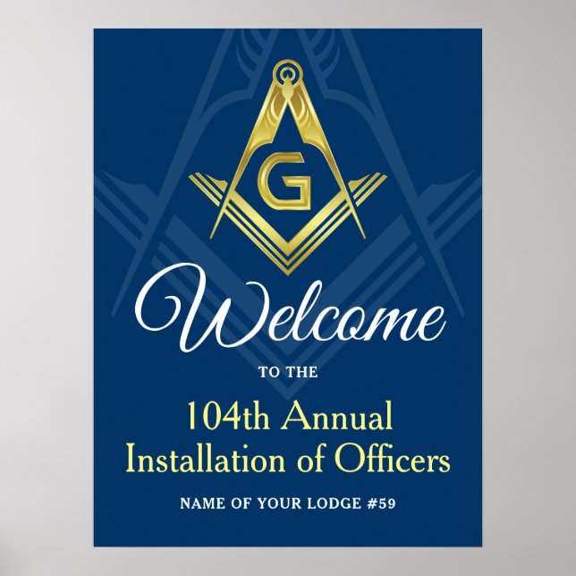 Freemason Navy Blue and Gold Masonic Welcome Party Poster (Vorne)