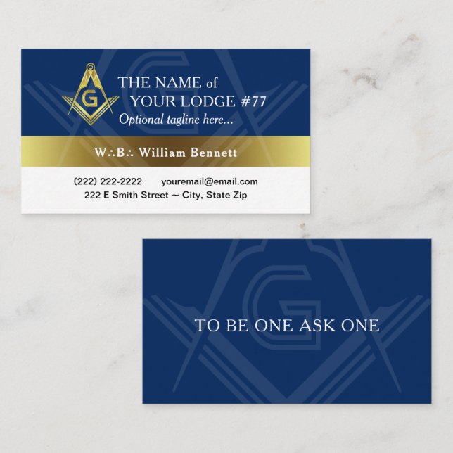 Freemason Navy Blue und Gold Masonic Visitenkarte (Vorne/Hinten)
