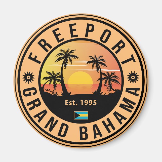 Freeport Bahamas Retro Sunset Souvenirs 60er Magnet (Vorne)