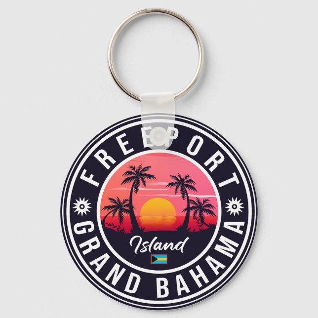 Freeport Bahamas Retro Sunset Souvenirs 60er Schlüsselanhänger (Vorderseite)