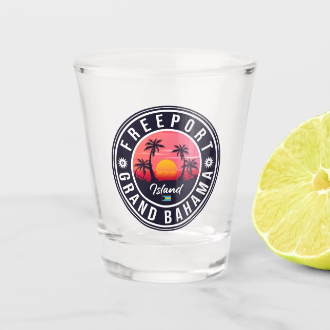 Freeport Bahamas Retro Sunset Souvenirs 60er Schnapsglas (Vorderseite)