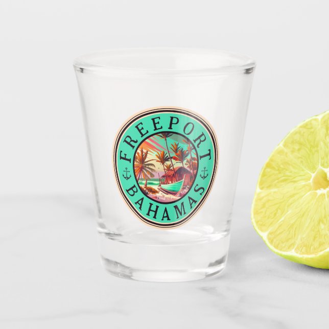 Freeport Bahamas Sunset Travel Souvenir 1950s Schnapsglas (Vorderseite)