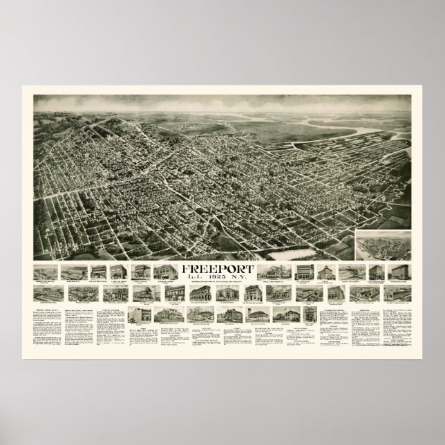 Freeport, NY Panoramic Map - 1925 Poster (Vorne)