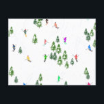 Freeride Alpine Skiern Skifahren Party Postkarte<br><div class="desc">Cooles Wintermotiv-Design mit Skifahrern, die Skipisten zwischen schneebedeckten Tannenbäumen in den Alpen abfahren. Freeride-Skifahrer tragen farbenfrohe Vintage Retroski-Anzüge und fahren mit Skiern auf weißem, schneebedecktem Bergland abwärts. Wunderschönes Wintersportspendengeschenk für Skifahrer in Ihrem Kreis von Freunden, Kollegen oder Familie. Whimsical Skier Kunstwerk Illustration Design. Skifahrer Ski Wohngestaltung, Skiteam, Skicoach Geschenk. Skifahrer...</div>