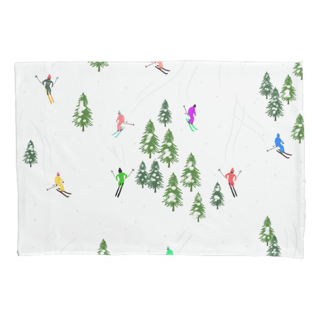 Freeride Alpine Skiers Skiing Illustration Party   Kissenbezug (Vorderseite)