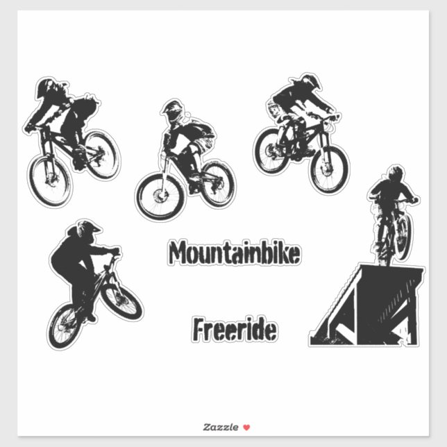 Freeride Mountain Bike Silhouette of Mountainbiker Aufkleber (Blatt)
