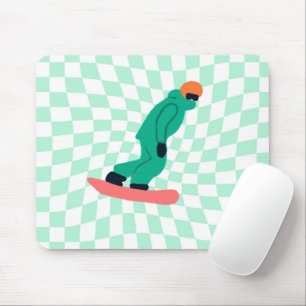 Freeride Snowboarder Cartoon Checkered Mousepad
