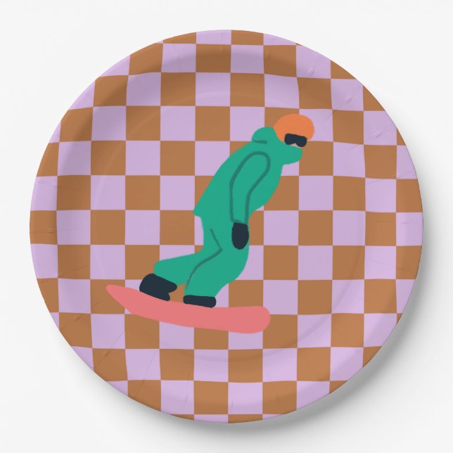 Freeride Snowboarder Green Anzug Checkered Pappteller (Vorderseite)