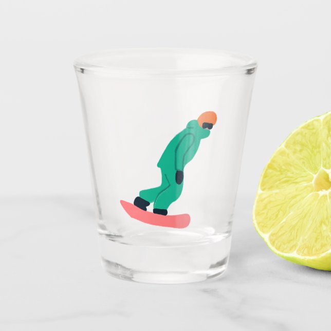 Freeride Snowboarder Green Anzug Snowboarder Schnapsglas (Vorderseite)