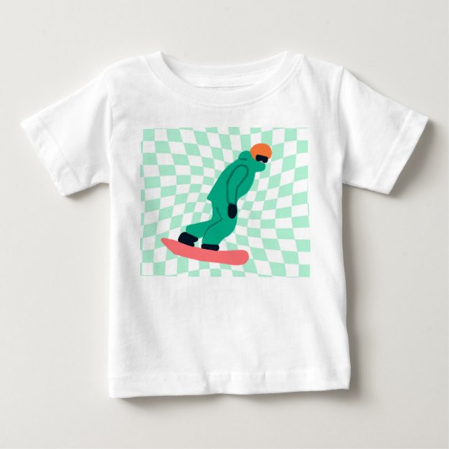 Freeride Snowboarder in grünem Anzug Checkered Baby T-shirt (Vorderseite)