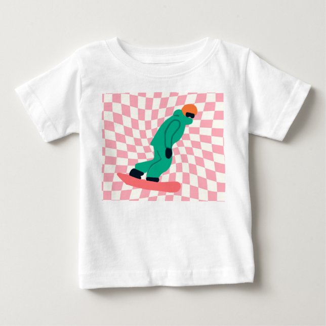 Freeride Snowboarder in grünem Anzug Checkered Baby T-shirt (Vorderseite)