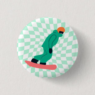 Freeride Snowboarder in grünem Anzug Checkered Button