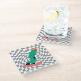 Freeride Snowboarder in grünem Anzug Checkered Glasuntersetzer