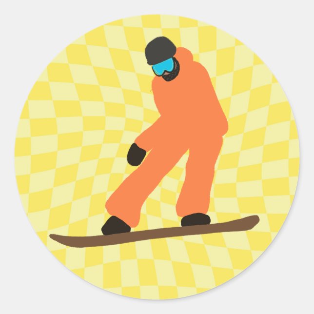Freeride Snowboarder in Orange Anzug Checkered Runder Aufkleber (Vorderseite)