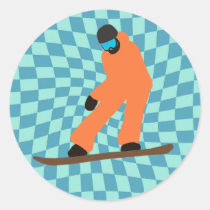 Freeride Snowboarder in Orange Anzug Checkered Runder Aufkleber