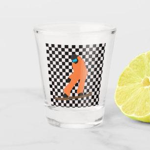 Freeride Snowboarder Orange Anzug geprüft Schnapsglas
