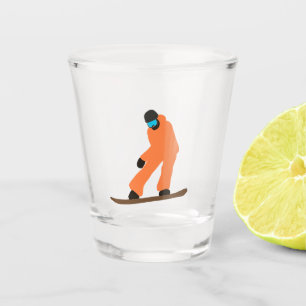 Freeride Snowboarder Orange Anzug Snowboarden Schnapsglas