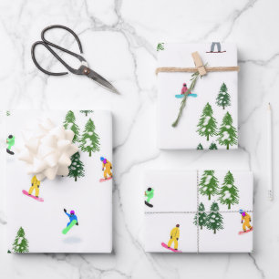 Freeride Snowboarder Snowboarden Illustration Geschenkpapier Set