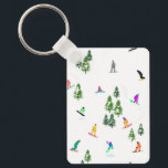 Freeride Snowboarder Snowboarden Illustration Schlüsselanhänger<br><div class="desc">Coole skurrile Illustrationskunst von bunten Snowboardern,  Snowboarden in Bergen zwischen Kiefer,  Fichten,  Tannen auf frischem Schneemulver. Snowboard und Weihnachtssport in einem Winterwald. Snowboarder Geschenke. Weihnachtsdekor zum Snowboarden.</div>