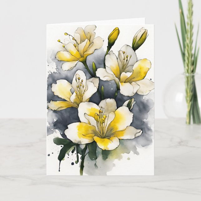 Freesia - Aquarellblumen Karte (Vorderseite)