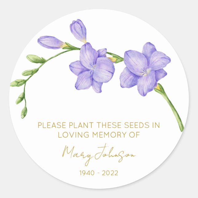 Freesia-Gedenk-Funeral-Samenpackung Runder Aufkleber (Vorderseite)