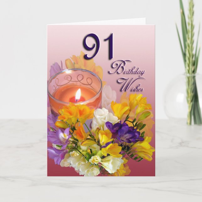 Freesias 91. Geburtstag wünscht Grußkarte Karte (Vorderseite)