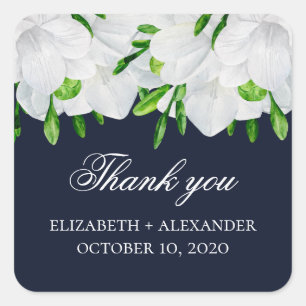 Freesienblumen. Florales Dankeschön. Navy-Hochzeit Quadratischer Aufkleber