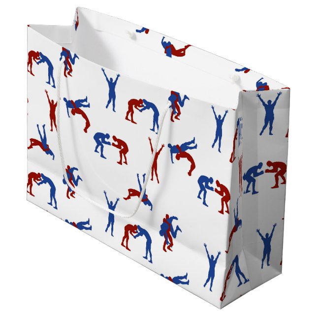 Freestyle Greco Roman Wrestling Pattern Große Geschenktüte (Vorderseite Schrägansicht)
