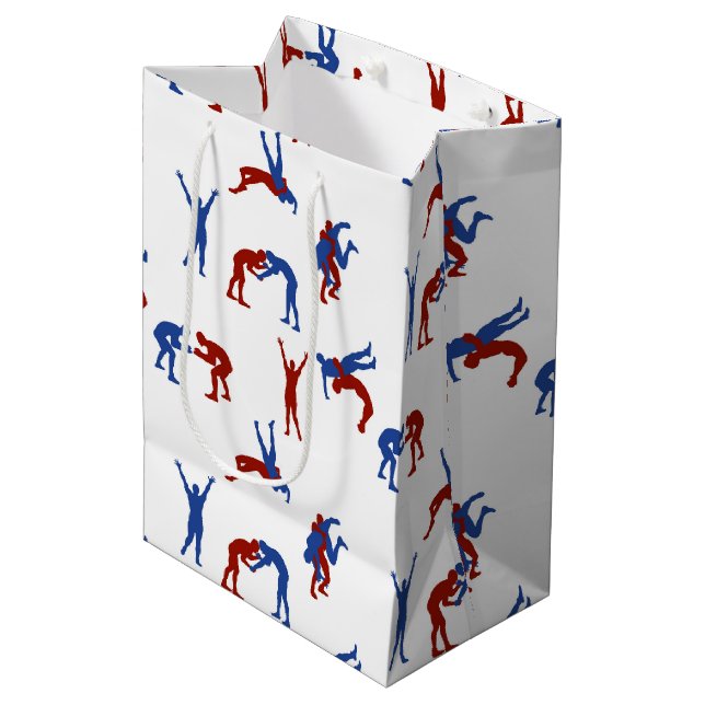 Freestyle Greco Roman Wrestling Pattern Mittlere Geschenktüte (Vorderseite Schrägansicht)