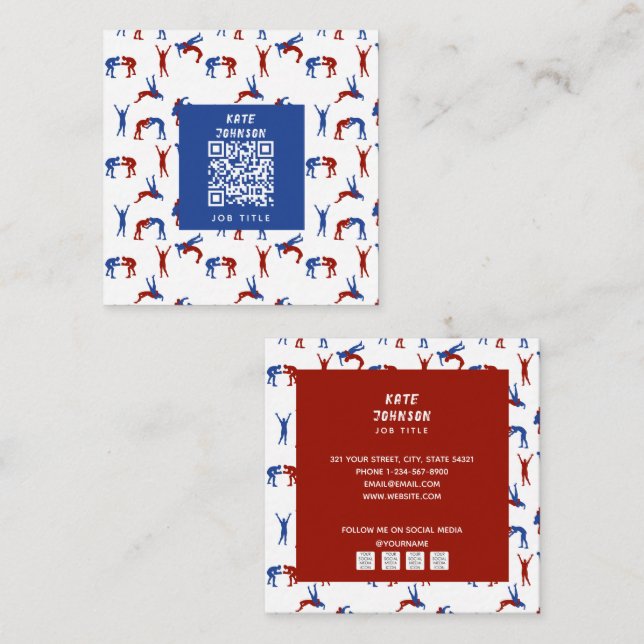 Freestyle Greco Roman Wrestling Pattern Quadratische Visitenkarte (Vorne/Hinten)