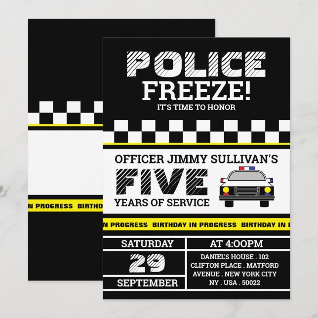 Freeze! Polizeibeamte Birthday Party Einladung (Vorne/Hinten)