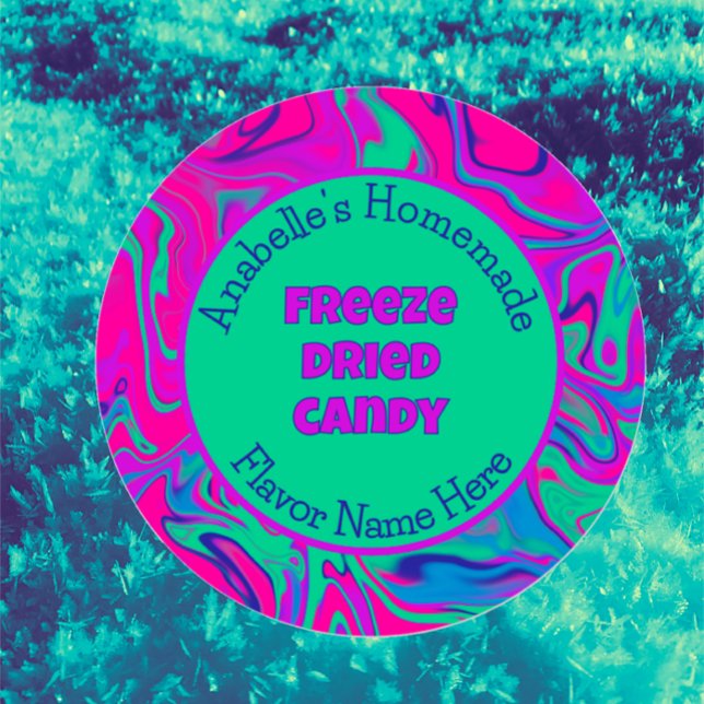 Freeze Trockenwürfel Coole, farbenfrohe Marke Runder Aufkleber (Create a cool colorful eye-catching product label or sticker for your freeze dried candy business.)