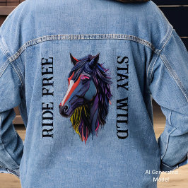 Frei Bleibe Wildtier Pferdekopf Jeansjacke