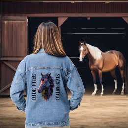 Frei Bleibe Wildtier Pferdekopf Jeansjacke