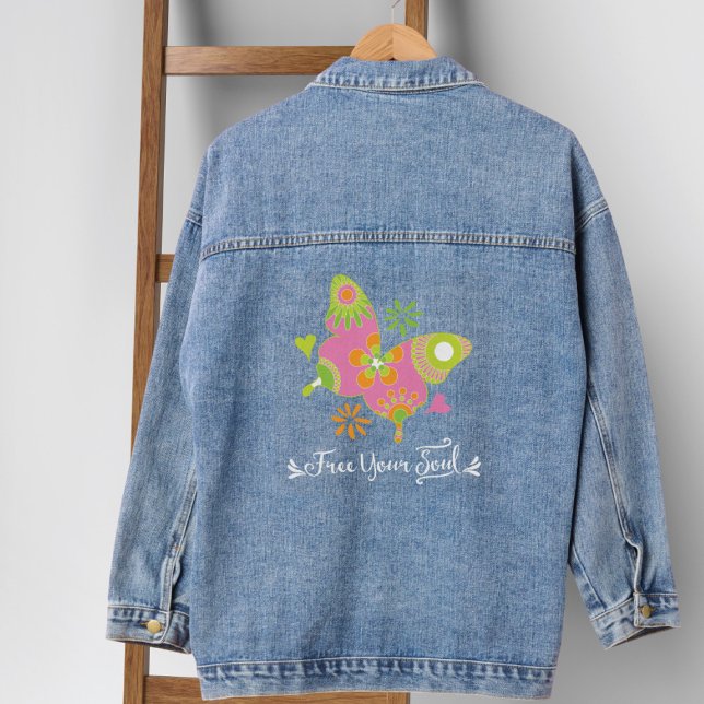 Frei dein Soul Vivid Butterfly Denim Jacket Jeansjacke (Von Creator hochgeladen)