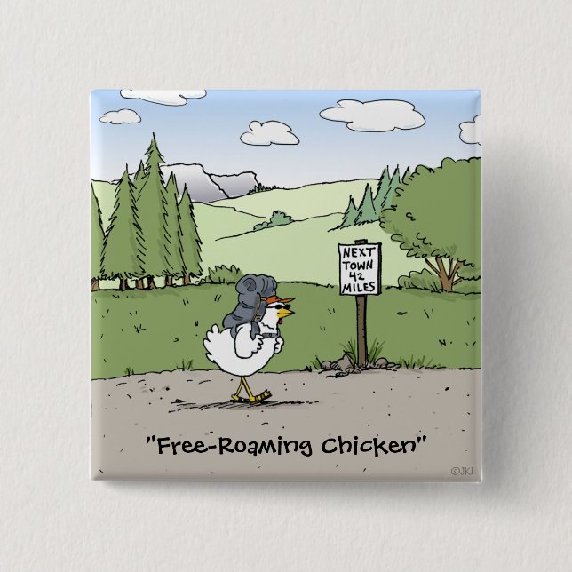 Frei-Durchstreifender Huhn-lustiger Cartoon Button (Vorderseite)