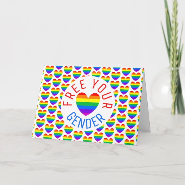 Frei Ihr Geschlecht, Rainbow-Herzkarte Karte (Vorderseite)