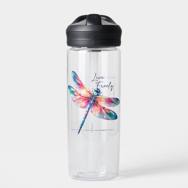Frei leben - Künstlerische Libelle Trinkflasche (Vorderseite)