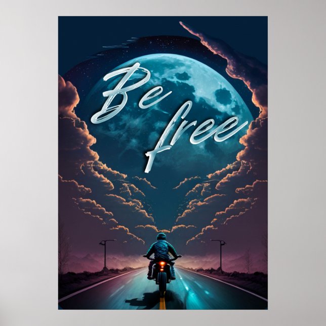 frei | Motorradfahren im Mondlicht Poster (Vorne)
