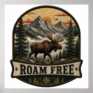Frei Streifender Elch Besticktes Patch Design Poster