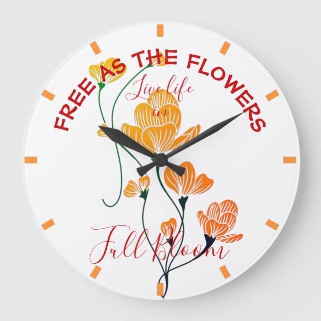 Frei wie die Blume Gelbe Orange Ginkgo Blätter Große Wanduhr (Vorderseite)