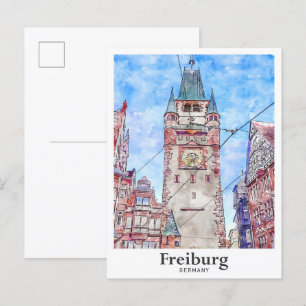 Freiburg Deutschland Travel Watercolor Hand Drawin Postkarte