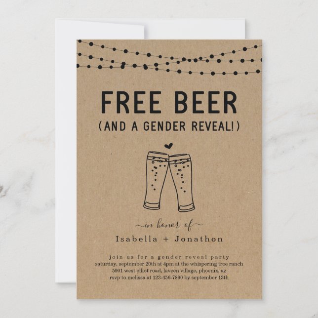 Freie Bier und ein Gender Reveal Party / Dusche Einladung (Vorderseite)