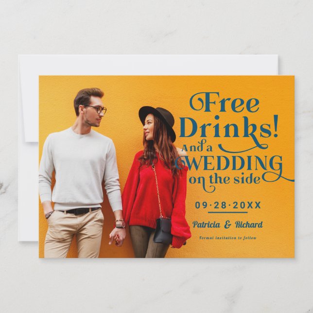 Freie Getränke Funny Lässig Wedding retten das Dat Einladung (Vorderseite)