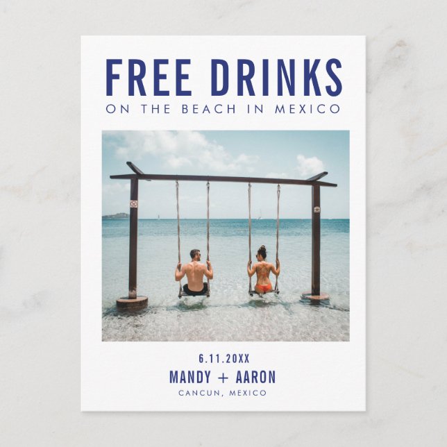Freie Getränke in Cancun Mexiko Save the Date Ankündigungspostkarte (Vorderseite)