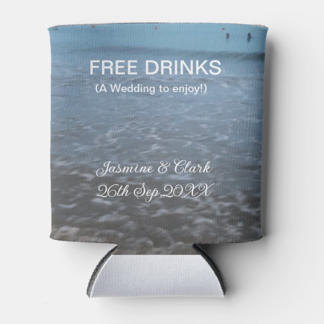 Freie Getränke Save the Date Strandhochzeit hinzuf Dosenkühler (Vorderseite)
