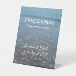 Freie Getränke Save the Date Strandhochzeit hinzuf Sockelschild