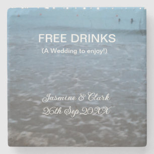 Freie Getränke Save the Date Strandhochzeit hinzuf Steinuntersetzer