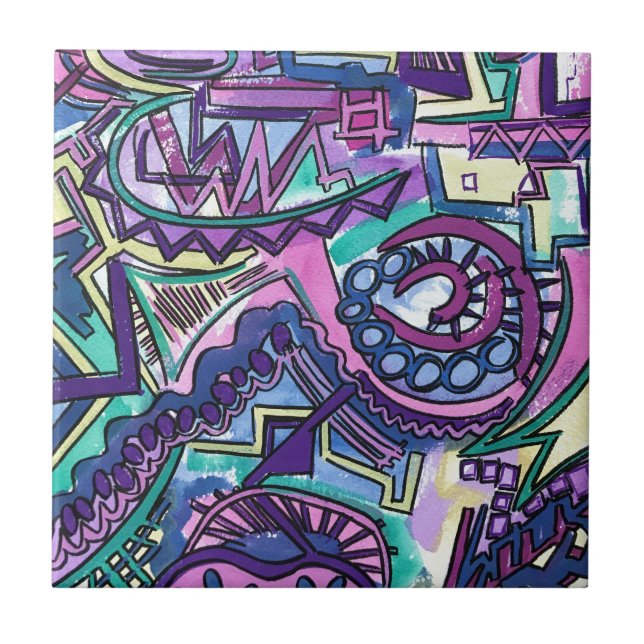 Freie, handgemalte moderne geometrische Kunst Fliese (Vorderseite)